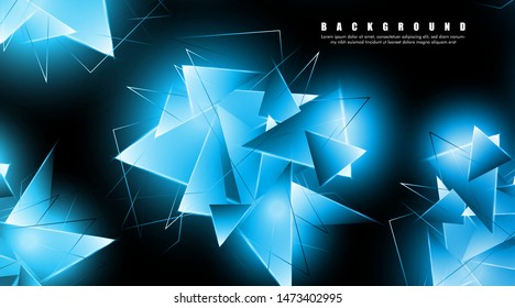 abstract background with glowing blue triangles that overlap. isolated black background. vector illustration of eps 10