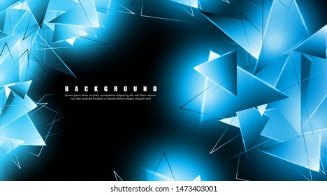 abstract background with glowing blue triangles that overlap. isolated black background. vector illustration of eps 10