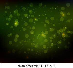 Fondo abstracto con luces de bokeh brillantes. De color verde. Decoración festiva.