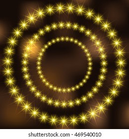 Abstract background with glowing circles of bright luminous stars. For design of websites, banners. On field for text