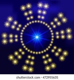 Abstract background with glowing circles of bright luminous stars. For design of websites, banners. On field for text