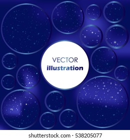 Abstract background with glowing circles of bright luminous stars. For design of websites, banners. On field for text