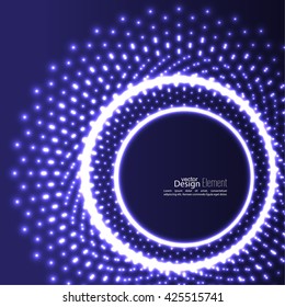 Abstract background with glowing circles and flying particles, molecules. 