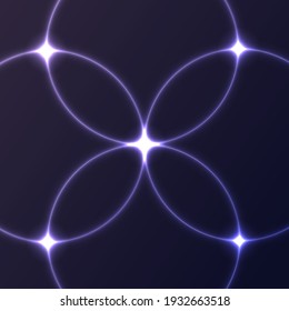 Abstract background with glowing circles on a dark blue background.