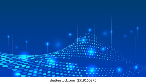Abstract background with glowing dynamic lines. Futuristic blue stripes with circles. Modern high-tech background for presentations and websites.