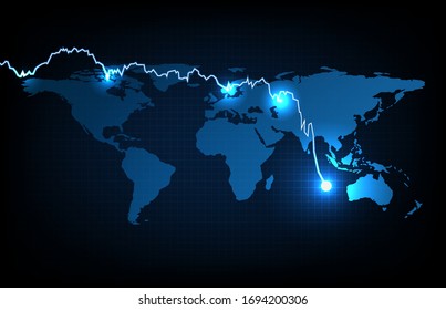 fondo abstracto de la crisis de la economía en declive en el gráfico de los mercados de valores y mapas mundiales