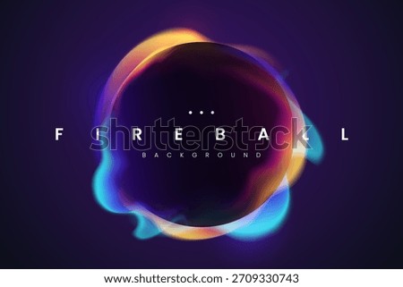 Abstract background with glowing fireball in vibrant neon colors isolated on dark. Fire round frame. Futuristic and energetic visual design, ideal for poster, banner. Vector illustration.