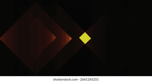 Fondo Abstractas con Formas geométricas brillantes: un diamante amarillo vibrante y cuadrados rojos en capas sobre un fondo oscuro. Diseño digital moderno.