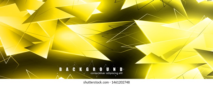 abstract background with glowing gold triangles that overlap. isolated black background. vector illustration of eps 10