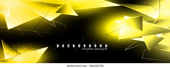 abstract background with glowing gold triangles that overlap. isolated black background. vector illustration of eps 10