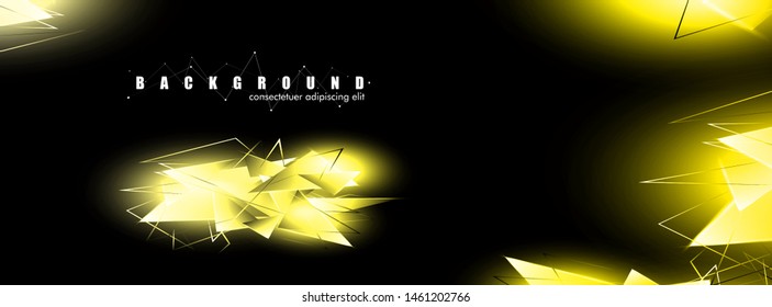 abstract background with glowing gold triangles that overlap. isolated black background. vector illustration of eps 10