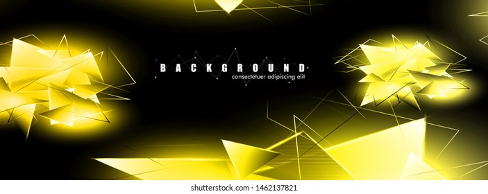 abstract background with glowing gold triangles that overlap. isolated black background. vector illustration of eps 10
