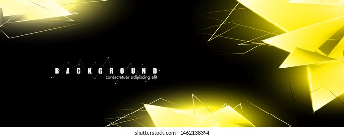 abstract background with glowing gold triangles that overlap. isolated black background. vector illustration of eps 10