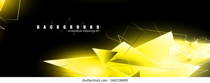 abstract background with glowing gold triangles that overlap. isolated black background. vector illustration of eps 10