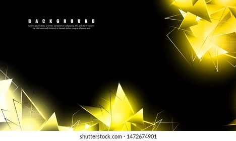 abstract background with glowing gold triangles that overlap. isolated black background. vector illustration of eps 10