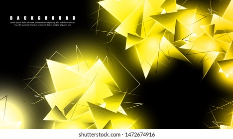 abstract background with glowing gold triangles that overlap. isolated black background. vector illustration of eps 10