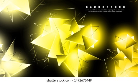 abstract background with glowing gold triangles that overlap. isolated black background. vector illustration of eps 10