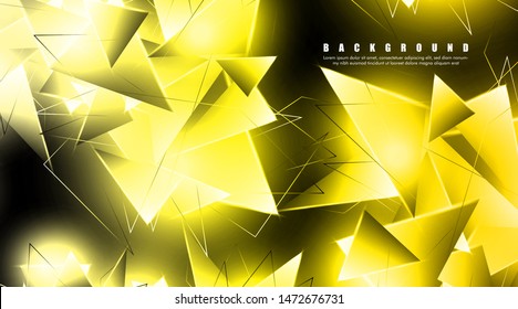 abstract background with glowing gold triangles that overlap. isolated black background. vector illustration of eps 10
