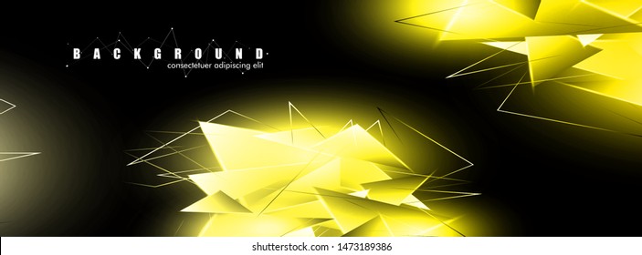 abstract background with glowing gold triangles that overlap. isolated black background. vector illustration of eps 10
