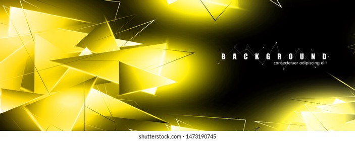 abstract background with glowing gold triangles that overlap. isolated black background. vector illustration of eps 10