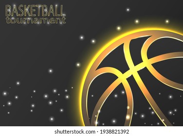 Antecedentes abstractos. Colores dorados de una pelota de baloncesto sobre un fondo negro.