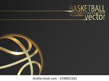 Abstract background. Glowing golden lines of a basketball ball on a black background.