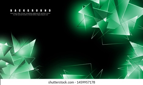 abstract background with glowing green triangles that overlap. isolated black background. vector illustration of eps 10