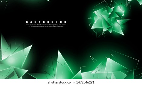 abstract background with glowing green triangles that overlap. isolated black background. vector illustration of eps 10