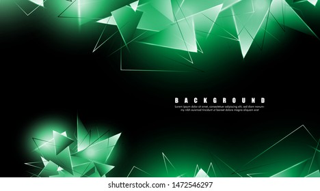 abstract background with glowing green triangles that overlap. isolated black background. vector illustration of eps 10