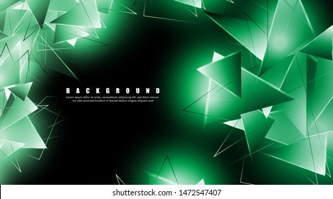 abstract background with glowing green triangles that overlap. isolated black background. vector illustration of eps 10