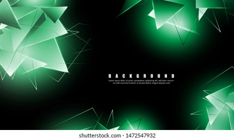 abstract background with glowing green triangles that overlap. isolated black background. vector illustration of eps 10