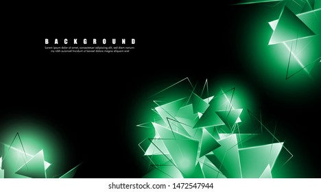 abstract background with glowing green triangles that overlap. isolated black background. vector illustration of eps 10