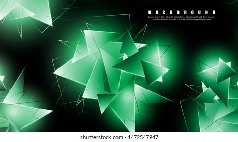 abstract background with glowing green triangles that overlap. isolated black background. vector illustration of eps 10