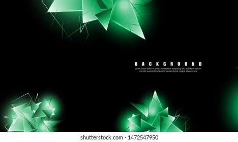 abstract background with glowing green triangles that overlap. isolated black background. vector illustration of eps 10