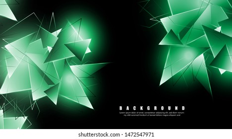 abstract background with glowing green triangles that overlap. isolated black background. vector illustration of eps 10