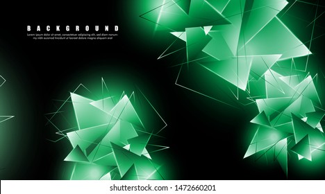 abstract background with glowing green triangles that overlap. isolated black background. vector illustration of eps 10