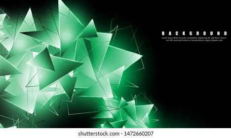 abstract background with glowing green triangles that overlap. isolated black background. vector illustration of eps 10