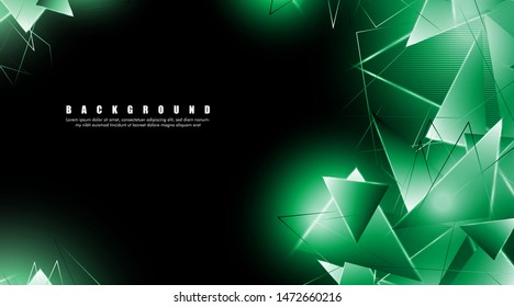 abstract background with glowing green triangles that overlap. isolated black background. vector illustration of eps 10