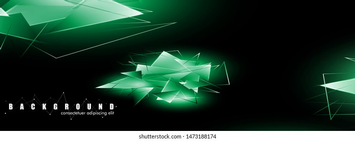 abstract background with glowing green triangles that overlap. isolated black background. vector illustration of eps 10