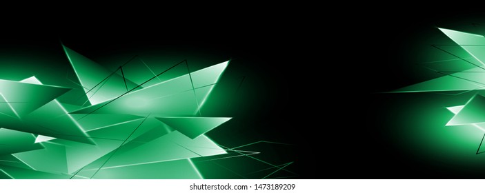 abstract background with glowing green triangles that overlap. isolated black background. vector illustration of eps 10