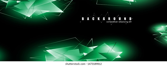 abstract background with glowing green triangles that overlap. isolated black background. vector illustration of eps 10