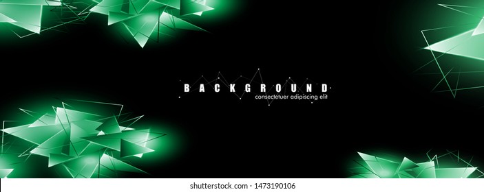 abstract background with glowing green triangles that overlap. isolated black background. vector illustration of eps 10