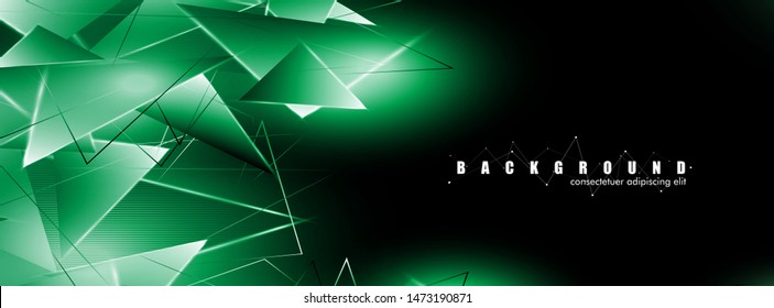 abstract background with glowing green triangles that overlap. isolated black background. vector illustration of eps 10