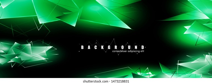 abstract background with glowing green triangles that overlap. isolated black background. vector illustration of eps 10