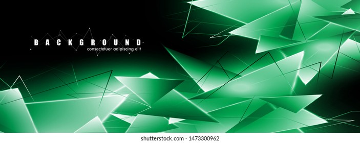 abstract background with glowing green triangles that overlap. isolated black background. vector illustration of eps 10