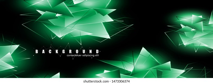 abstract background with glowing green triangles that overlap. isolated black background. vector illustration of eps 10