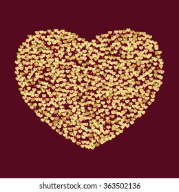 Abstract background . Glowing heart on a dark background . Golden Shine . Vector illustration . Design for greeting card or invitation . For Valentine's day .