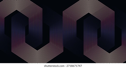 Fondo Abstractas con líneas geométricas hexagonales brillantes. Moderno patrón de líneas de colores brillantes. Concepto de tecnología futurista. Ilustración vectorial

