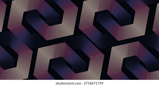 Fondo Abstractas con líneas geométricas hexagonales brillantes. Moderno patrón de líneas de colores brillantes. Concepto de tecnología futurista. Ilustración vectorial

