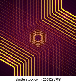 Abstract background with glowing hexagon, neon effect. Vector illustration